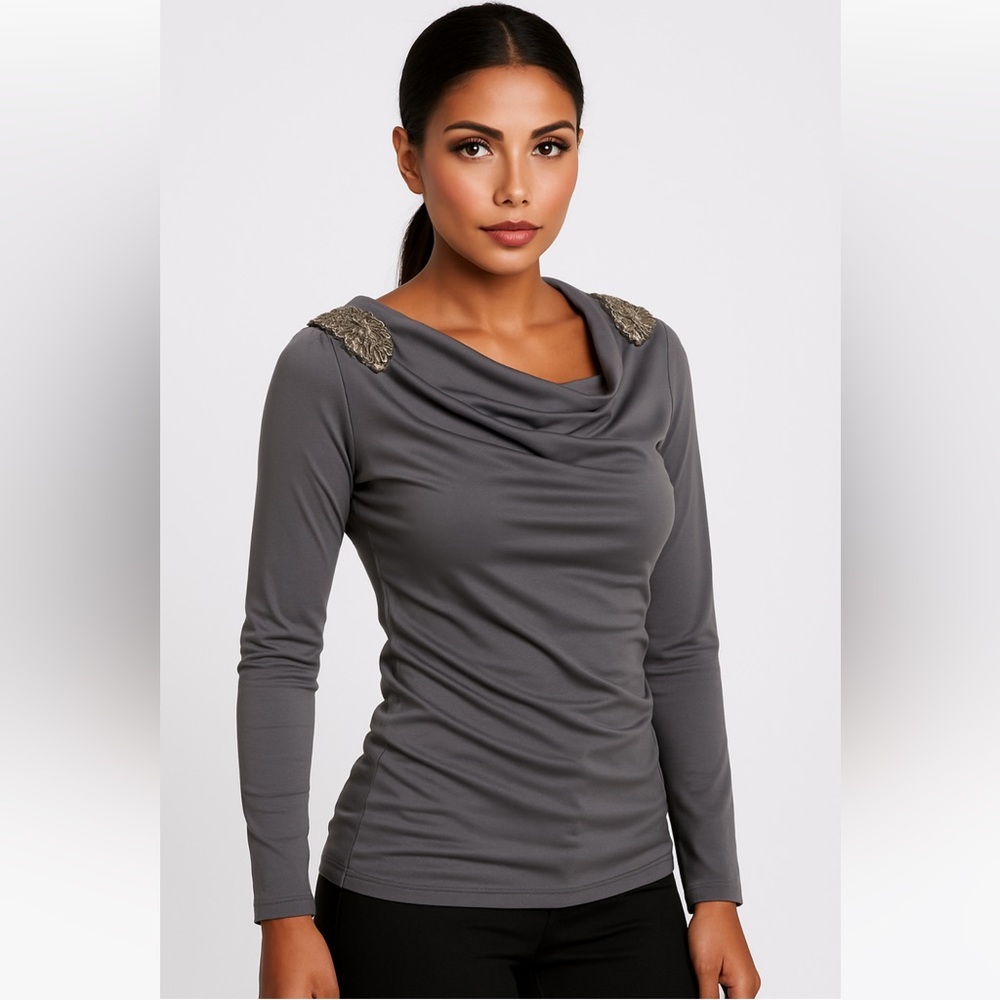 Women’s Stretchy Gray Long Sleeve Dressy Top Blouse Shirt